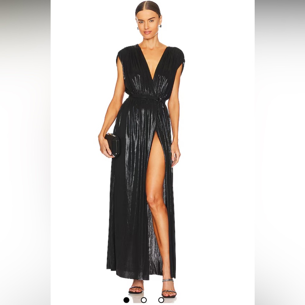 😍NORMA KAMALI ATHENA Black Pleated Wrap Maxi Dress XXS!